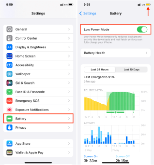 Disable Low Power Mode iPhone