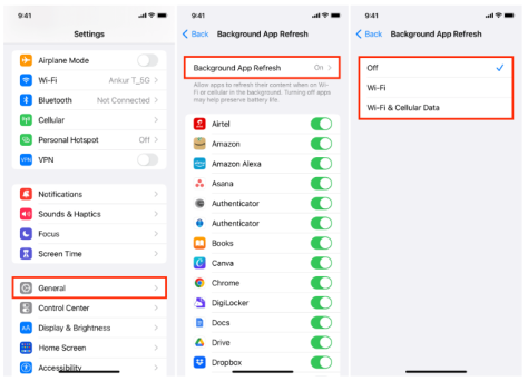 Enable Background App Refresh iPhone