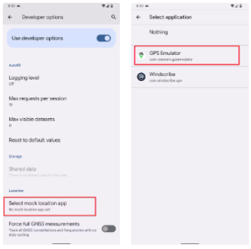 select Fake GPS as mock location app