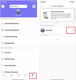 Life360 disable location sharing