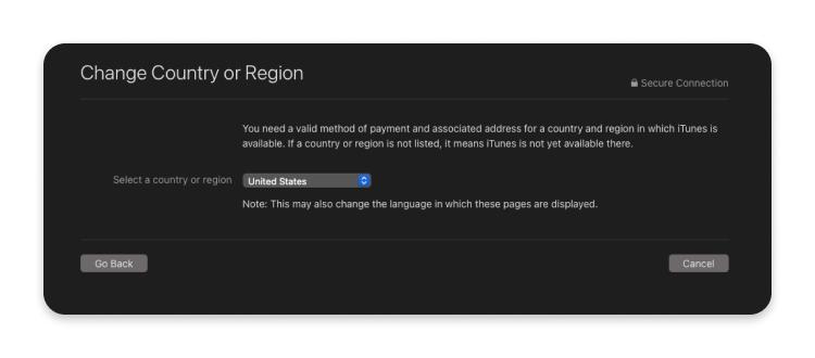 select a new country | how to change location on app store