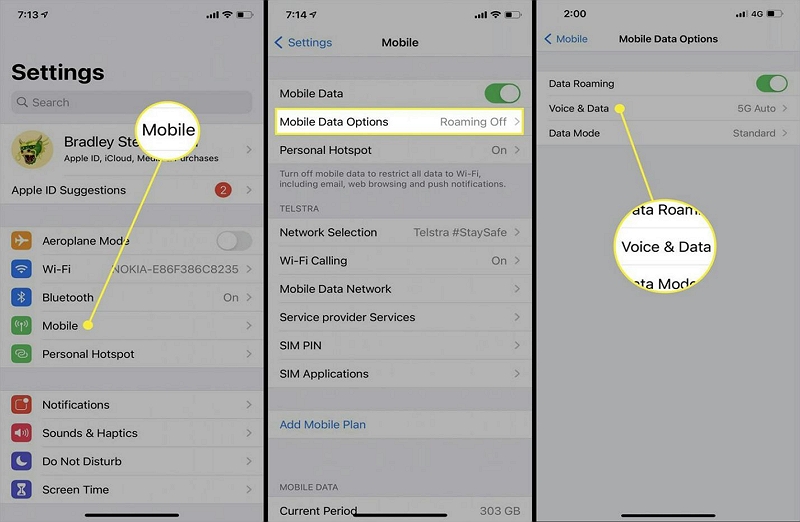 モバイルデータオプション | iPhone の位置情報が変更される