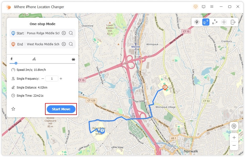 iWhere One stop Mode 4 | Guide of iWhere iPhone Loaction Changer