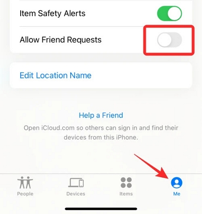 友達リクエストを許可するオプション | iPhoneを探すで位置情報を共有する