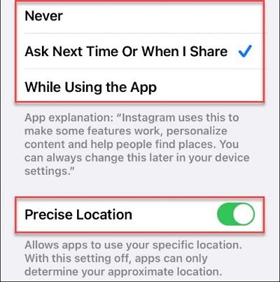 use Precise Location | Turn Off Location on Instagram