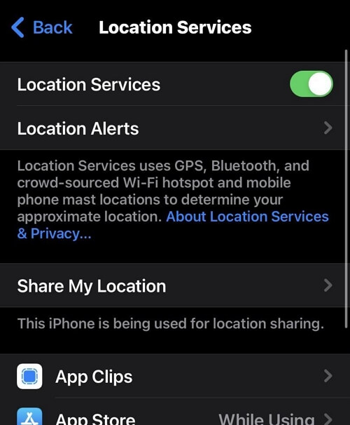 access Location Services ane | Freeze Location on iMessage
