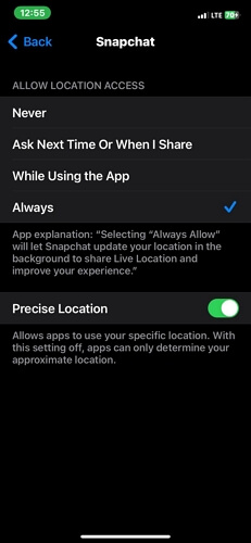 允許 Snapchat 存取位置 | iPhone 上的 Snapchat 位置不起作用