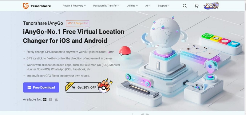 Tenorshare iAnyGo | fake gps location joystick apps