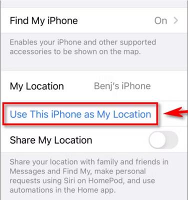 tap Use This iPhone as My Location | Change Location on iPhone