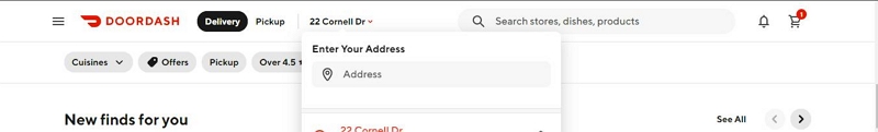enter the new pickup address | how to change location on doordash