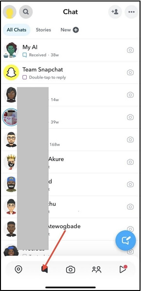 tippe auf das Chat-Symbol | Standort auf Snapchat ändern