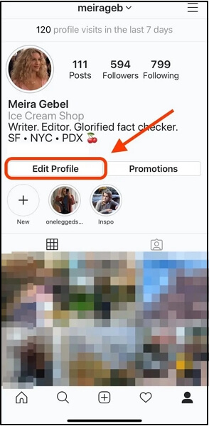 Wählen Sie „Profil bearbeiten | Standort zu Instagram hinzufügen“