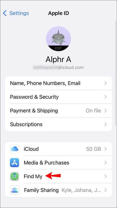 Wählen Sie „Wo ist?“ unter „Apple-ID“ | Woher weiß ich, ob ich meinen Standort freigebe?