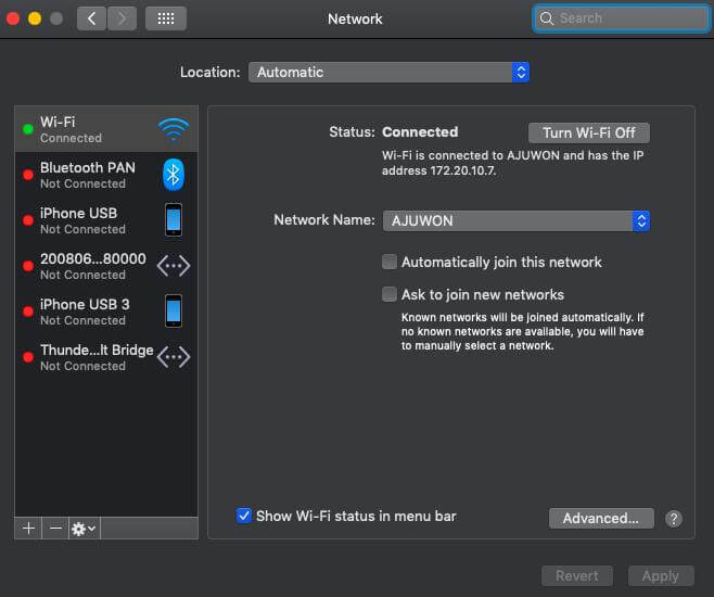 choose Network | Change Location on Mac