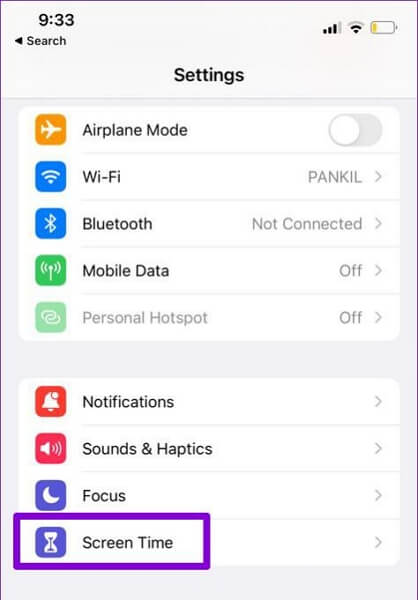 tap Screen Time | iPhone Location Services Not Working