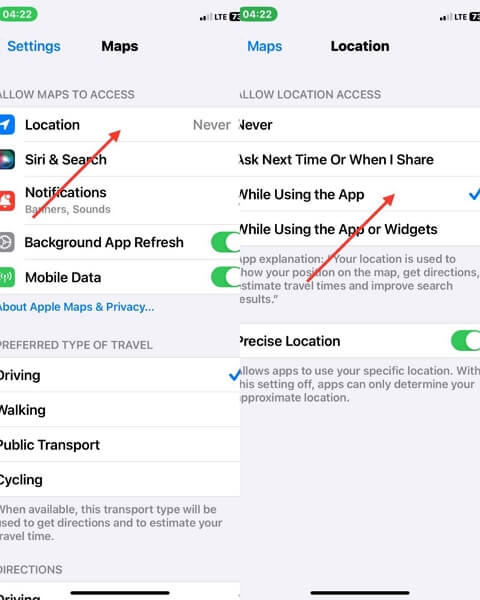 select While using the app | Send Location on Instagram