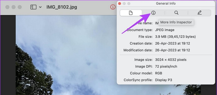 Klicken Sie erneut auf das Infosymbol. Mac-Bild | Standort anhand von Bildern suchen