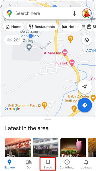 click Save icon Google Maps | Update Location on iPhone