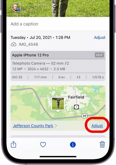 Adjust | turn off location on photos