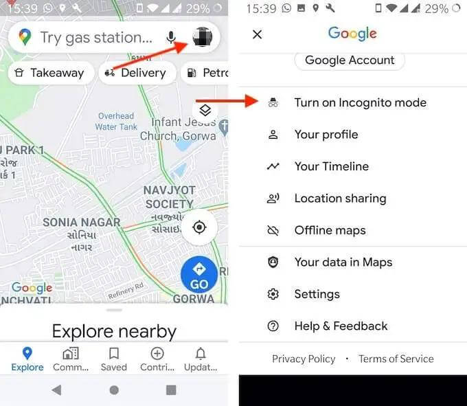 tap View Account | Incognito Mode Location Sharing