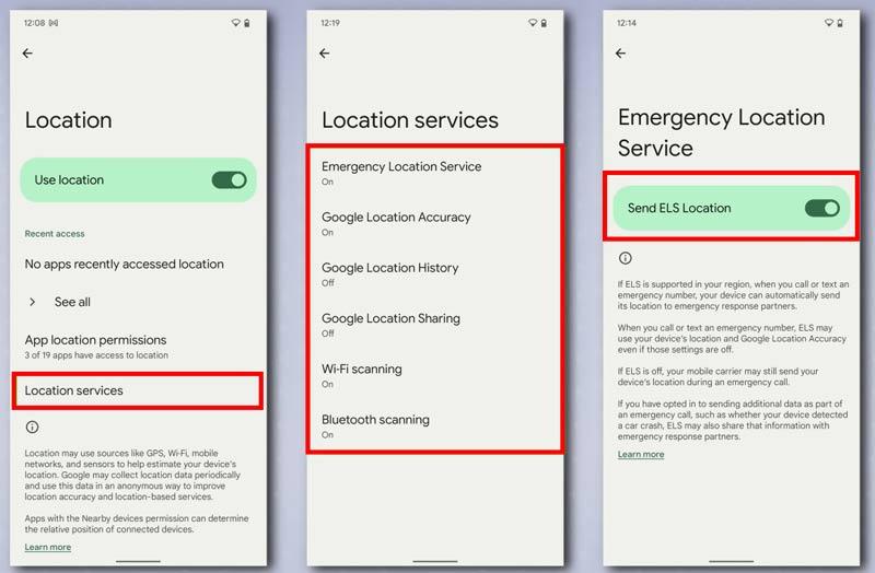 disable emergency location service | manage location settings android