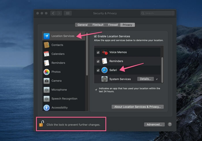 輸入您的 Mac 密碼 |在 Safari 上變更位置