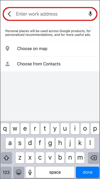 input work address Google Maps | Update Location on iPhone