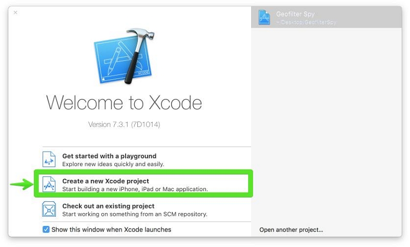 Create New Xcode Project | how to fake location on Ssnapchat map