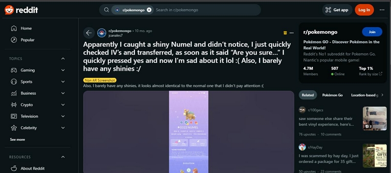 Reddit Community for Help | shiny numel