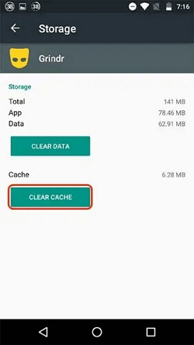 tap Clear Cache | Grindr Location Not Updating
