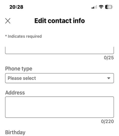 enter your address information | change location on linkedIn