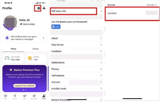 透過應用程式 |在 Badoo 上更改位置