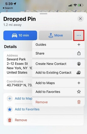 tap Remove | Drop Pin Location iPhone