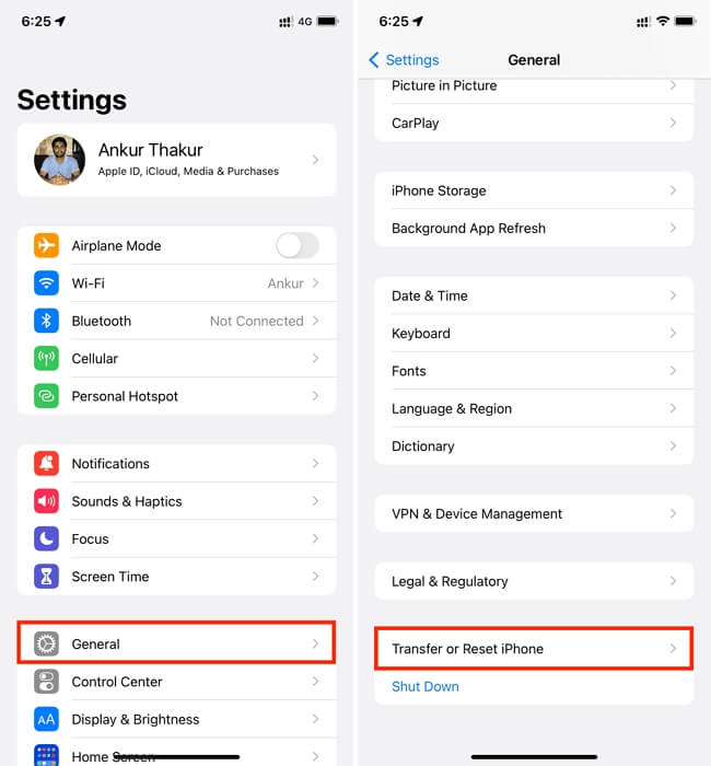 choose Transfer or Reset iPhone | Apple Maps Location Wrong