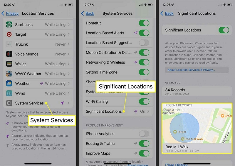 Recent Records | Significant Locations iPhone