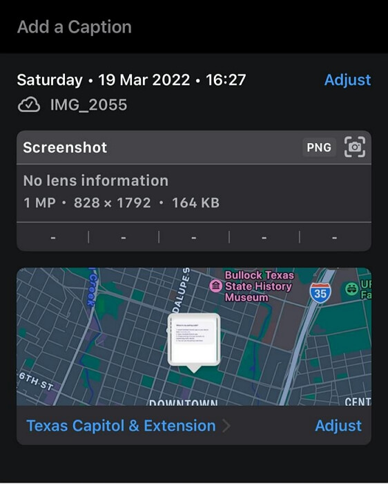 Überprüfen Sie den Standort des Fotos, indem Sie nach oben wischen | Problem beheben, bei dem iPhone-Fotos den Standort nicht anzeigen