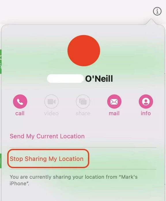 Wählen Sie „Standortfreigabe für Mac iMessage beenden“ | „Standortfreigabe für iMessage beenden“