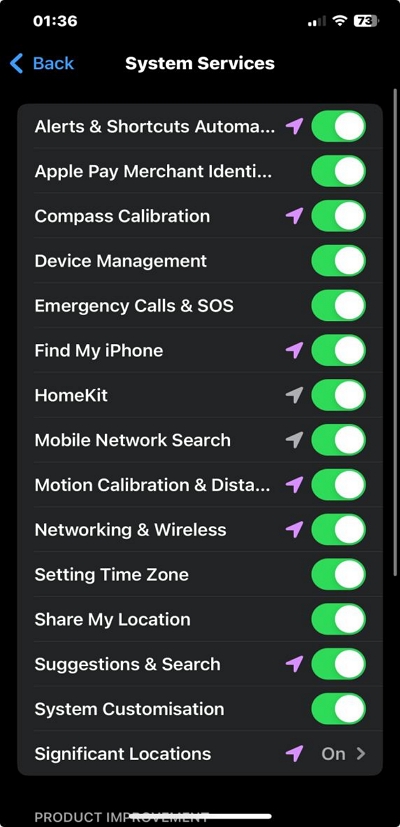 list of system services | turn off location on iphone