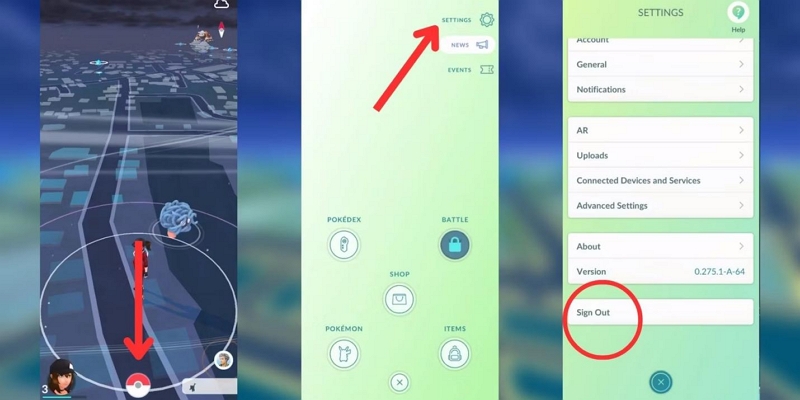 登出並登入 Pokemon Go | ar 映射寶可夢去不工作