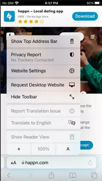 tap on website settings | change location in happn