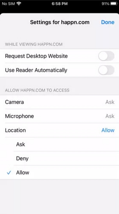 slide the location settings | change location in happn