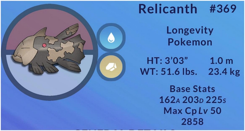 relicanth characteristics and traits | relicanth pokemon go