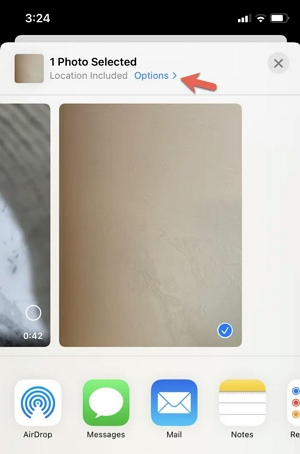 Options | turn off location on photos