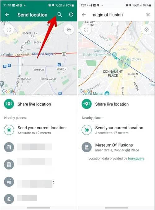 Gewünschten Standort in WhatsApp suchen | Standort auf WhatsApp teilen