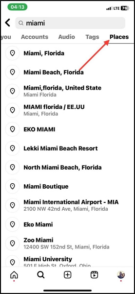 See all location results | Send Location on Instagram