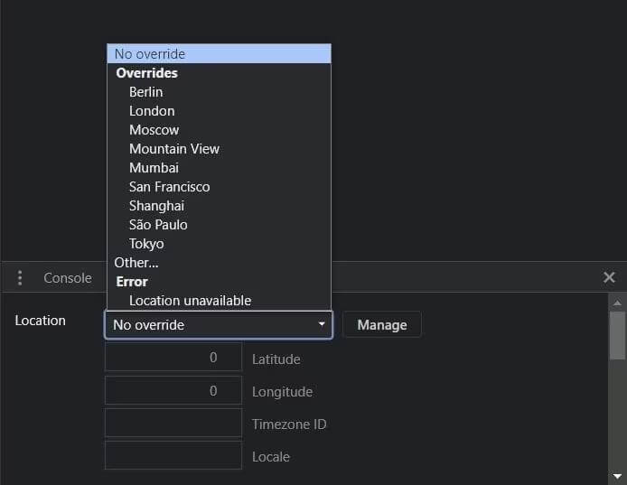 set Chrome location in developer | Fake Google Chrome Location
