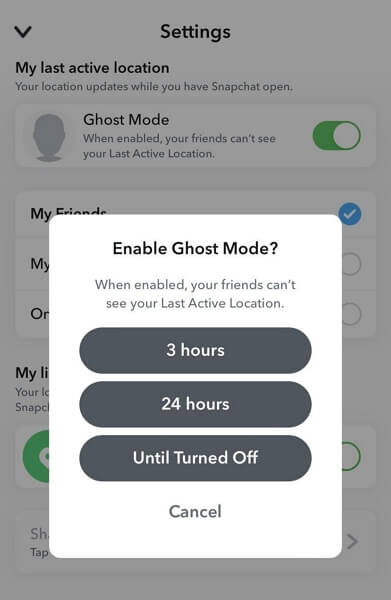 turn on Ghost mode | Pause Snapchat Location