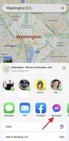 choose Messenger icon | Share Location on Messenger