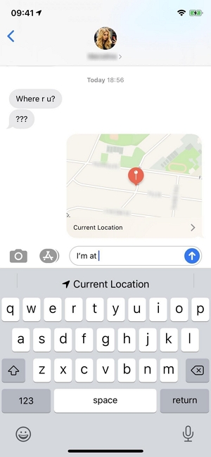 Tippen Sie auf „Meinen aktuellen Standort teilen | Meinen Standort auf iMessage teilen“