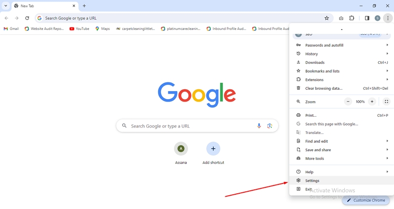 Chrome Settings page | you don't have permission to save in this location